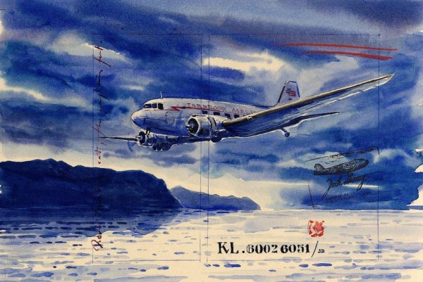 Самолет акварель