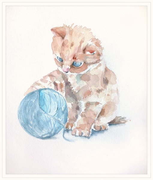 Акварельные котята с клубками