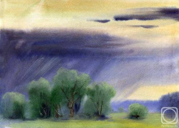 Пасмурный пейзаж акварелью