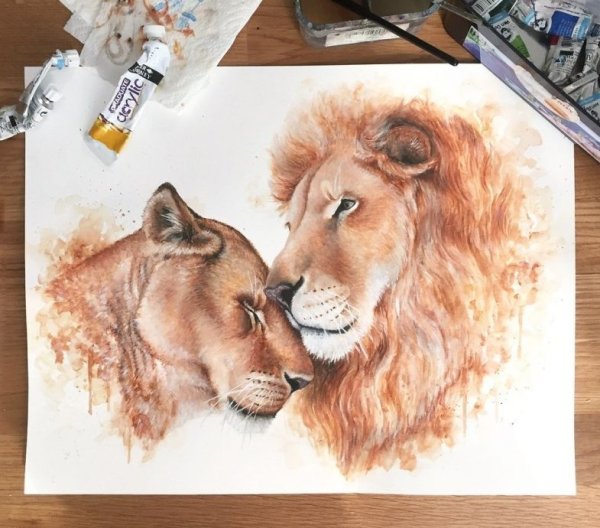 Львица пастелью