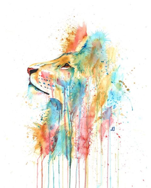 Тату Лев акварель