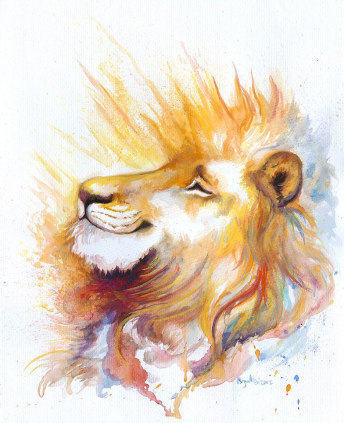 Лев акварель