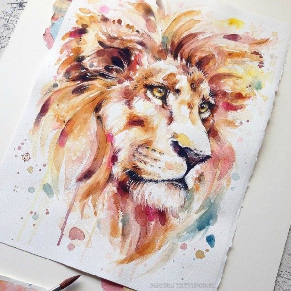 Лев акварель геометрия