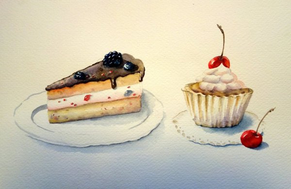 Пирожные акварелью