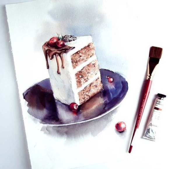 Пирожное акварелью