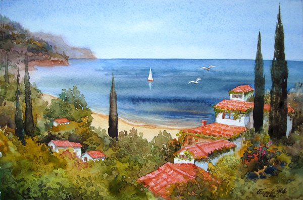 Крым акварелью скетч