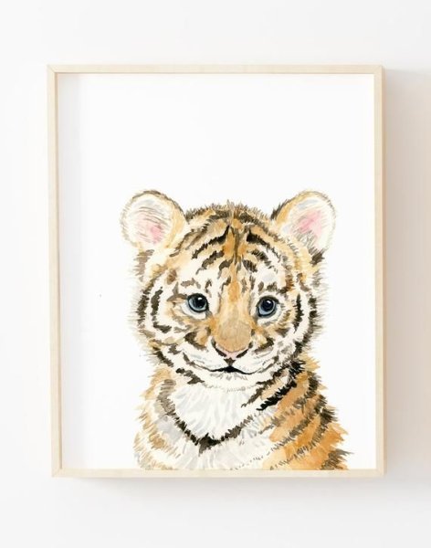 Белый тигр акварель