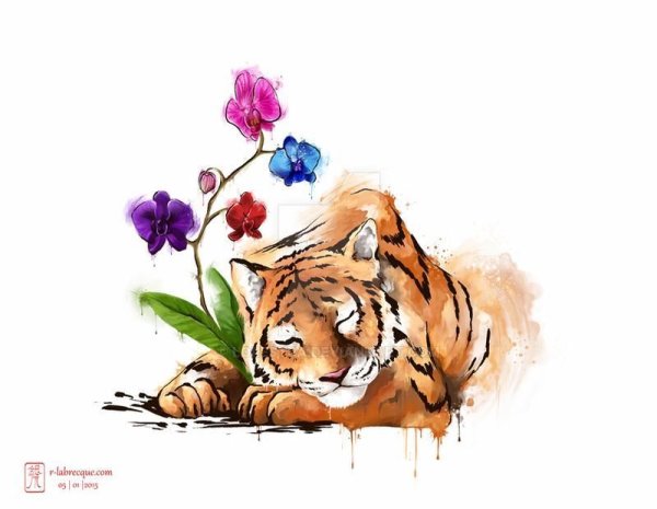 Милый Тигренок акварель