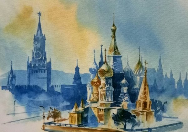 Москва Кремль акварель