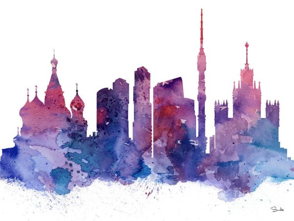 Панорама города акварель