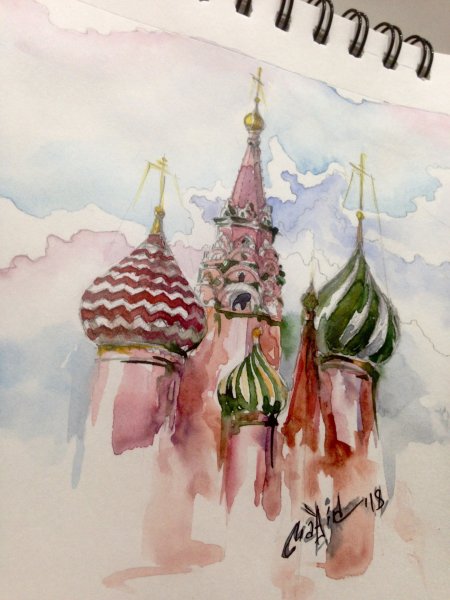 Собор Василия Блаженного акварель