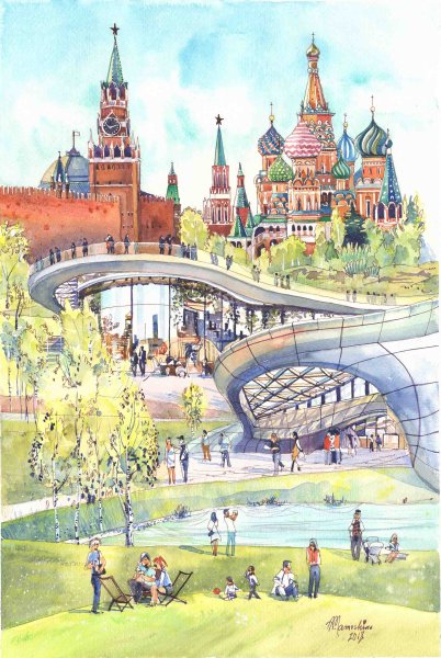 Парк Зарядье акварелью