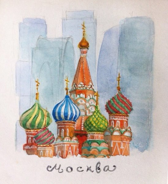 Кремль акварель