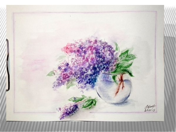 Сирень акварелью поэтапно