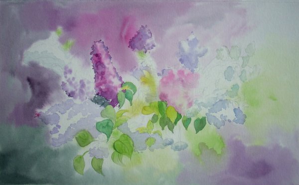 Сирень акварелью пошагово