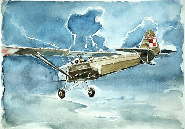 Самолет акварель