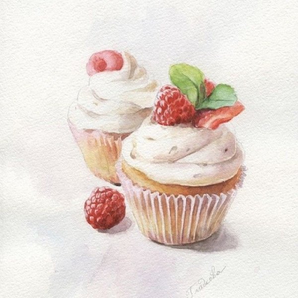 Скетч пирожное акварель