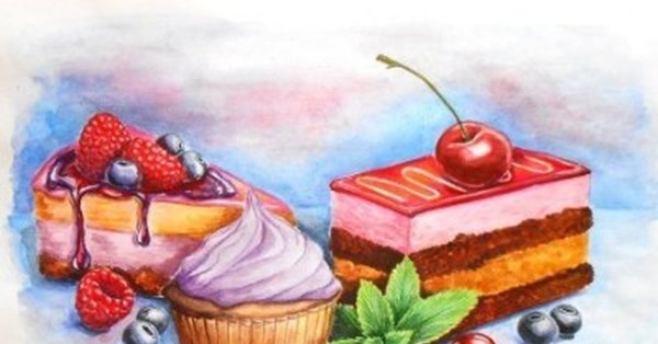 Пирожное цветными карандашами