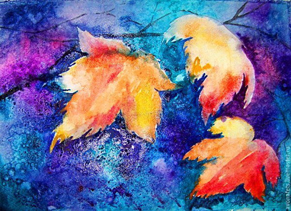 Осенний лес акварелью