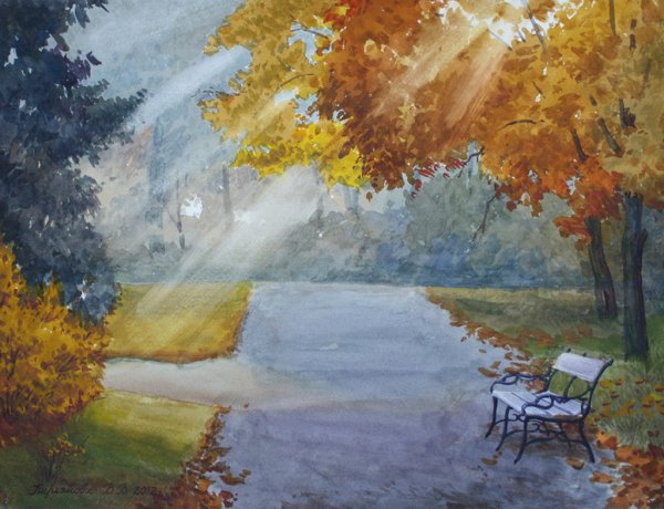 Акварельные пейзажи осень