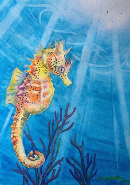Морские обитатели акварелью