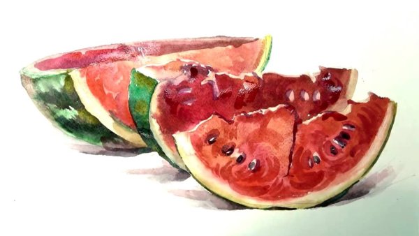 Долька арбуза акварелью