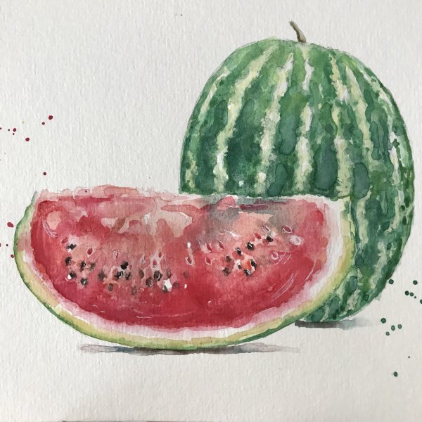 Арбуз цветными карандашами