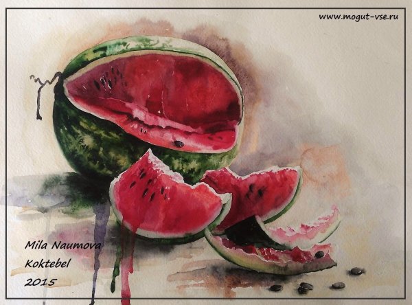 Натюрморт с арбузом акварель