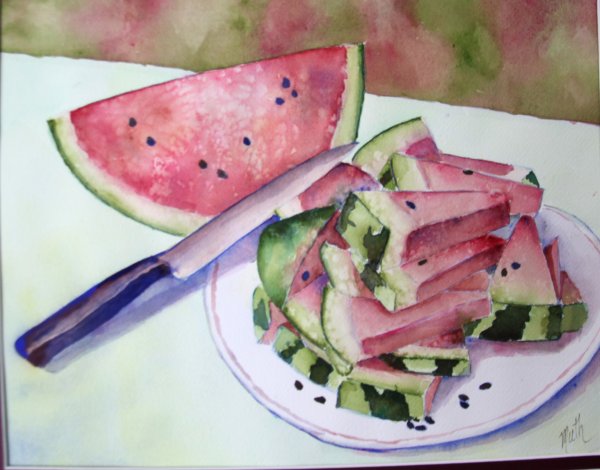Арбуз акварелью для начинающих