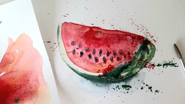 Арбуз акварелью для начинающих