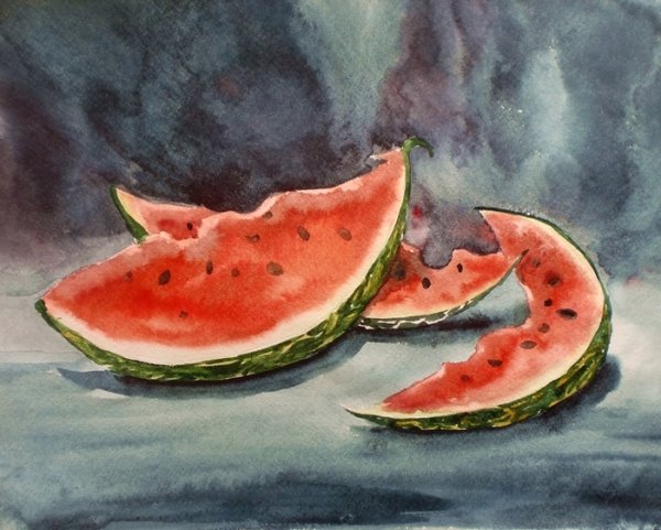 Арбузные дольки акварель