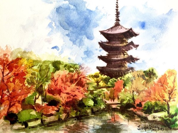 Китайская живопись акварелью храмы