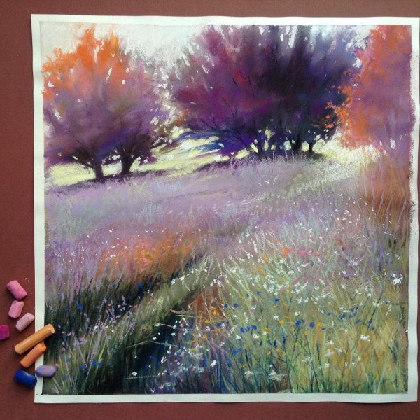 Пейзаж масляной пастелью