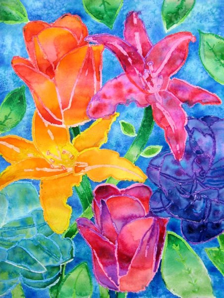 Рисование масляной пастелью и акварелью