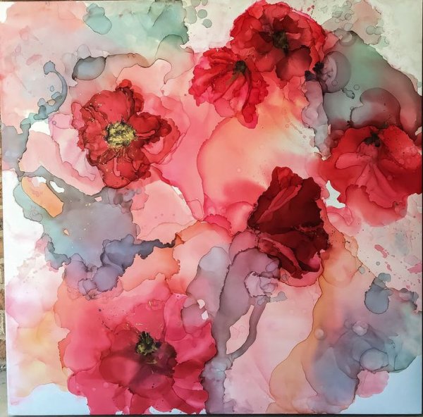 Акварельные цветы на ткани