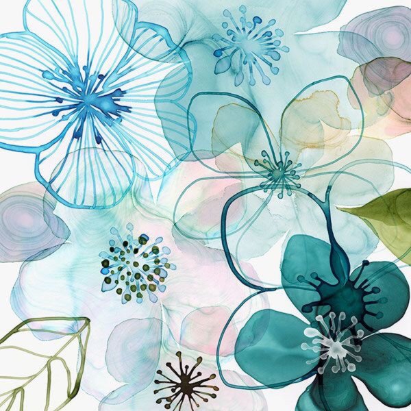 Бирюзовые Акварельные цветы