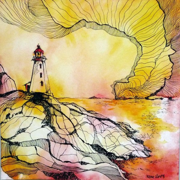 Картины акварелью и гелевой ручкой