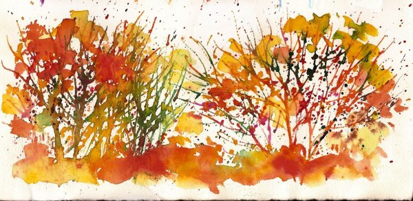 Рисование осеннего дерева акварель