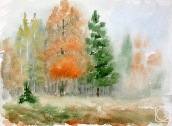 Осенний лес акварелью