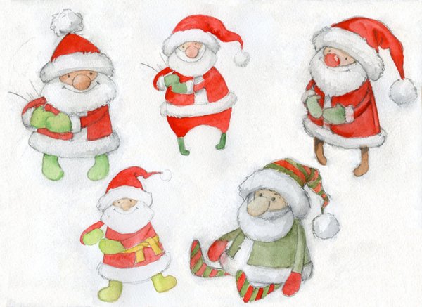 Портрет Деда Мороза акварелью