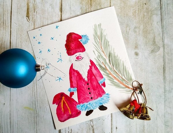 Санта Клаус акварель