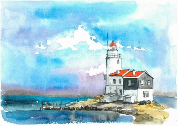 Маяк Херсонес акварель