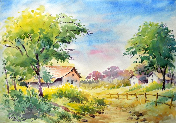 Пейзаж весенний пленэр акварель