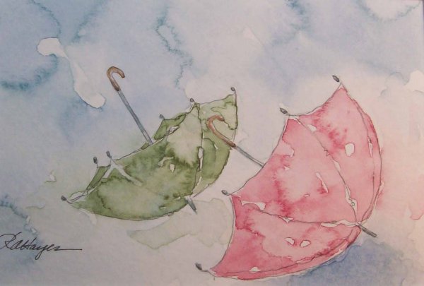 Зонтик акварель