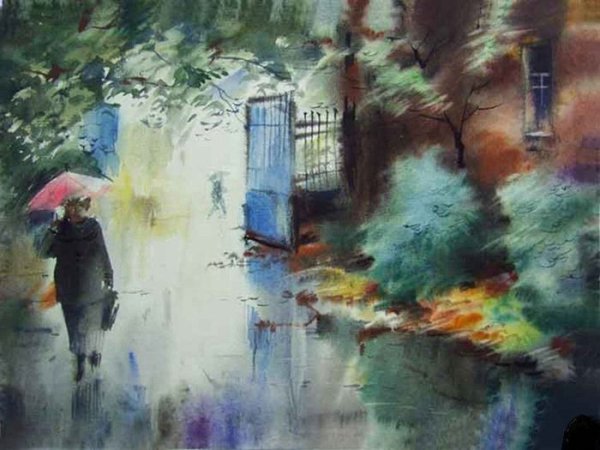 Дождливый день акварелью