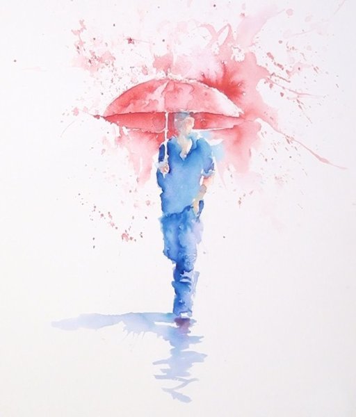 Дождливый пейзаж акварелью