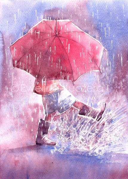 Дождь осень акварель