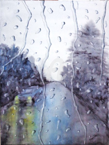 Дождливый город акварелью