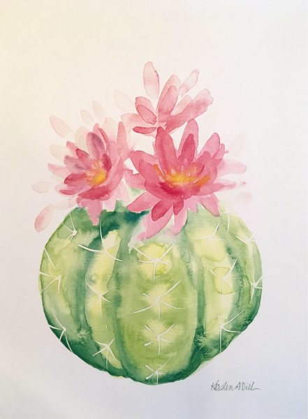 Кактус опунция акварелью