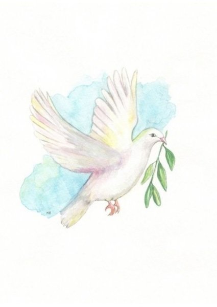 Голубки акварель